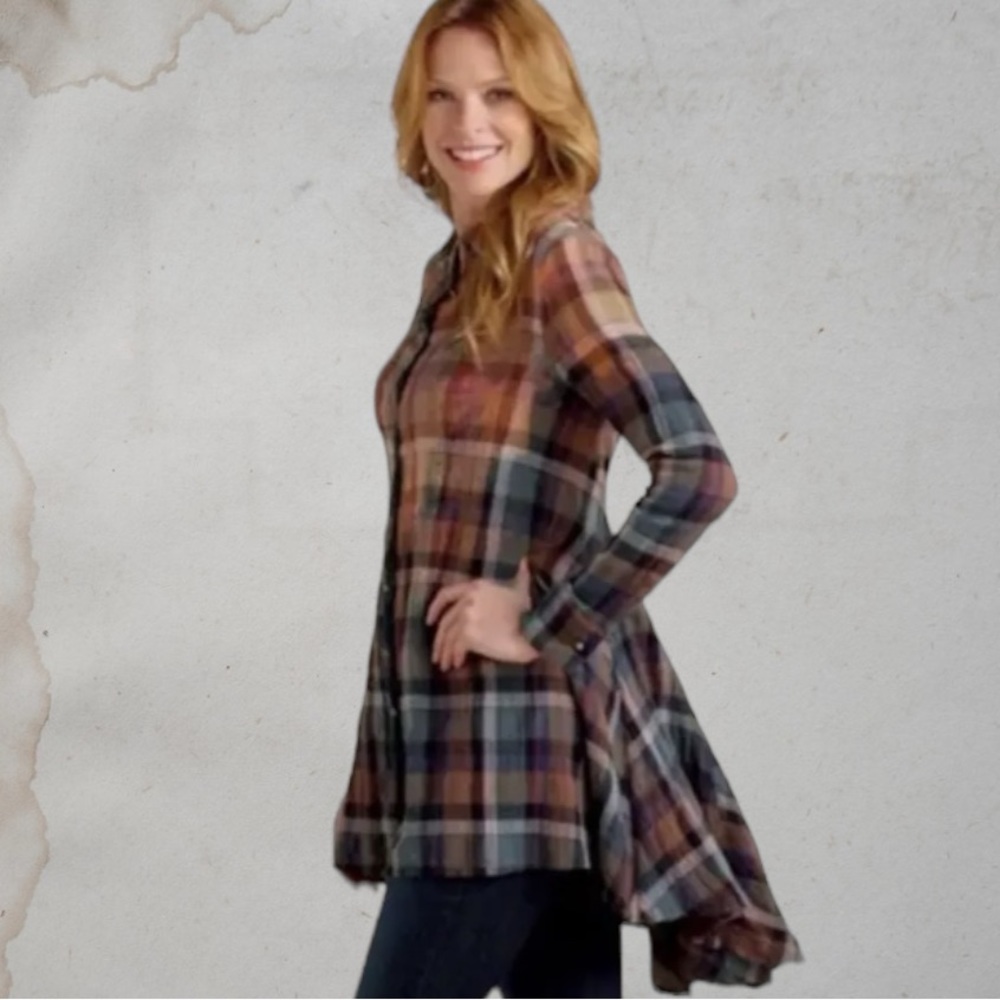 Soft Surroundings Bohemian Ombre plaid cotton artsy fall stylish cozy tunic top